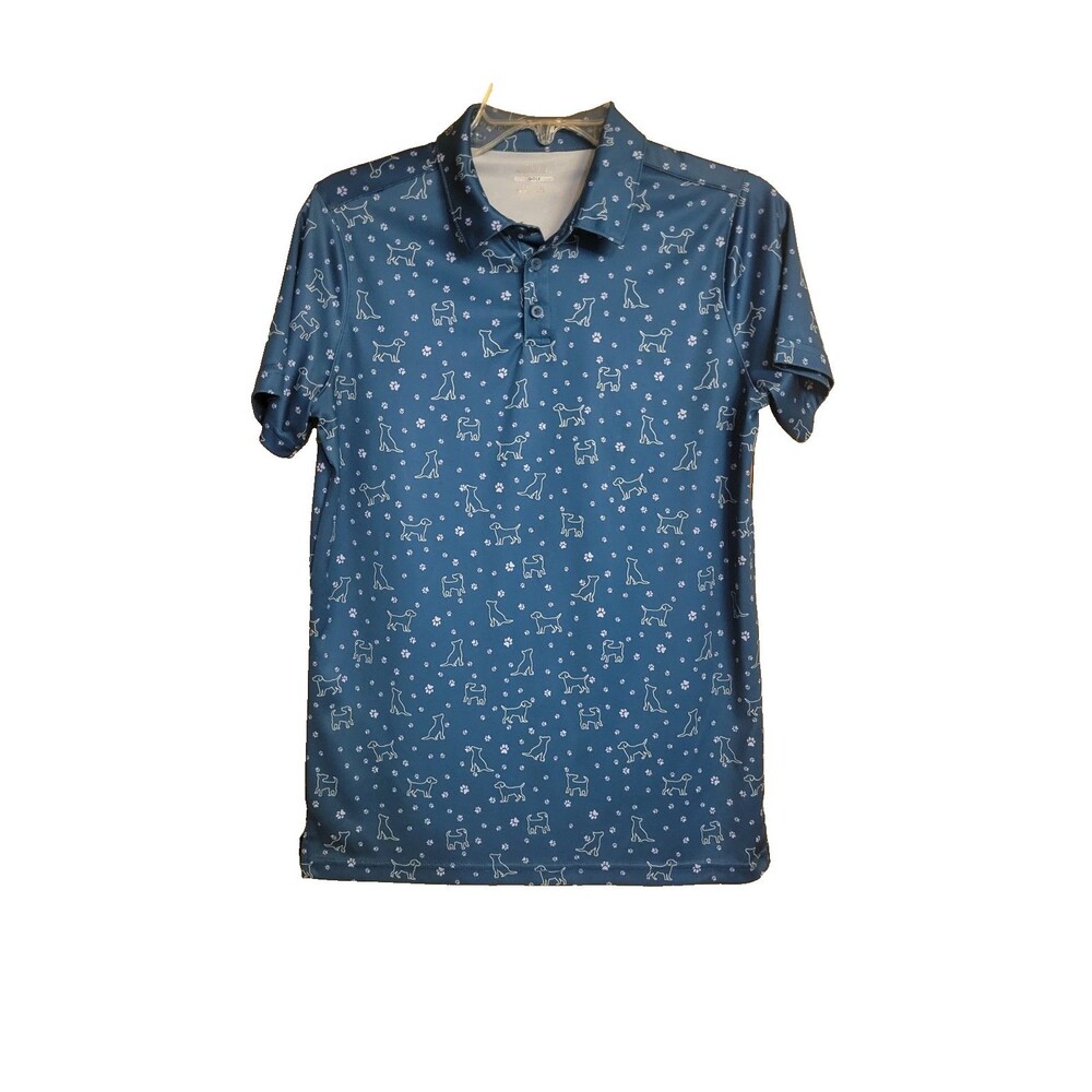 BCG Golf Polo Shirt Blue Paw/ Dog Print Dry-Wick Performance: Youth XL  (18-20)